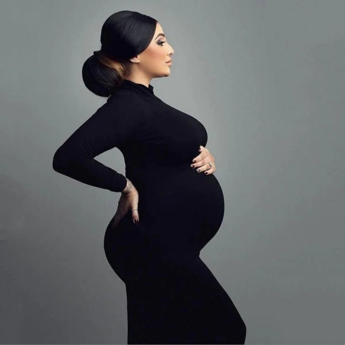 Elegant High-Neck Slim-Fit Maternity Dress ATHLEXES