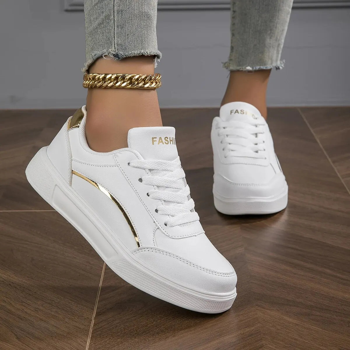 Chic Heighten Faux Leather Lace-Up Skate Sneakers ATHLEXES