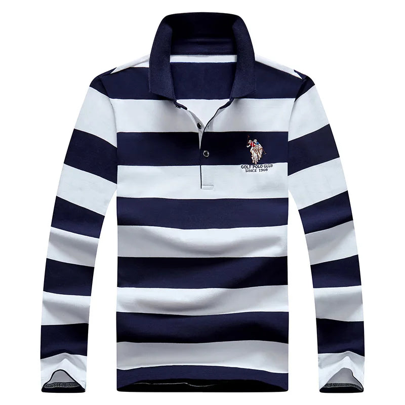 Elegant Stripe Embroidered Polo Shirt for Men ATHLEXES