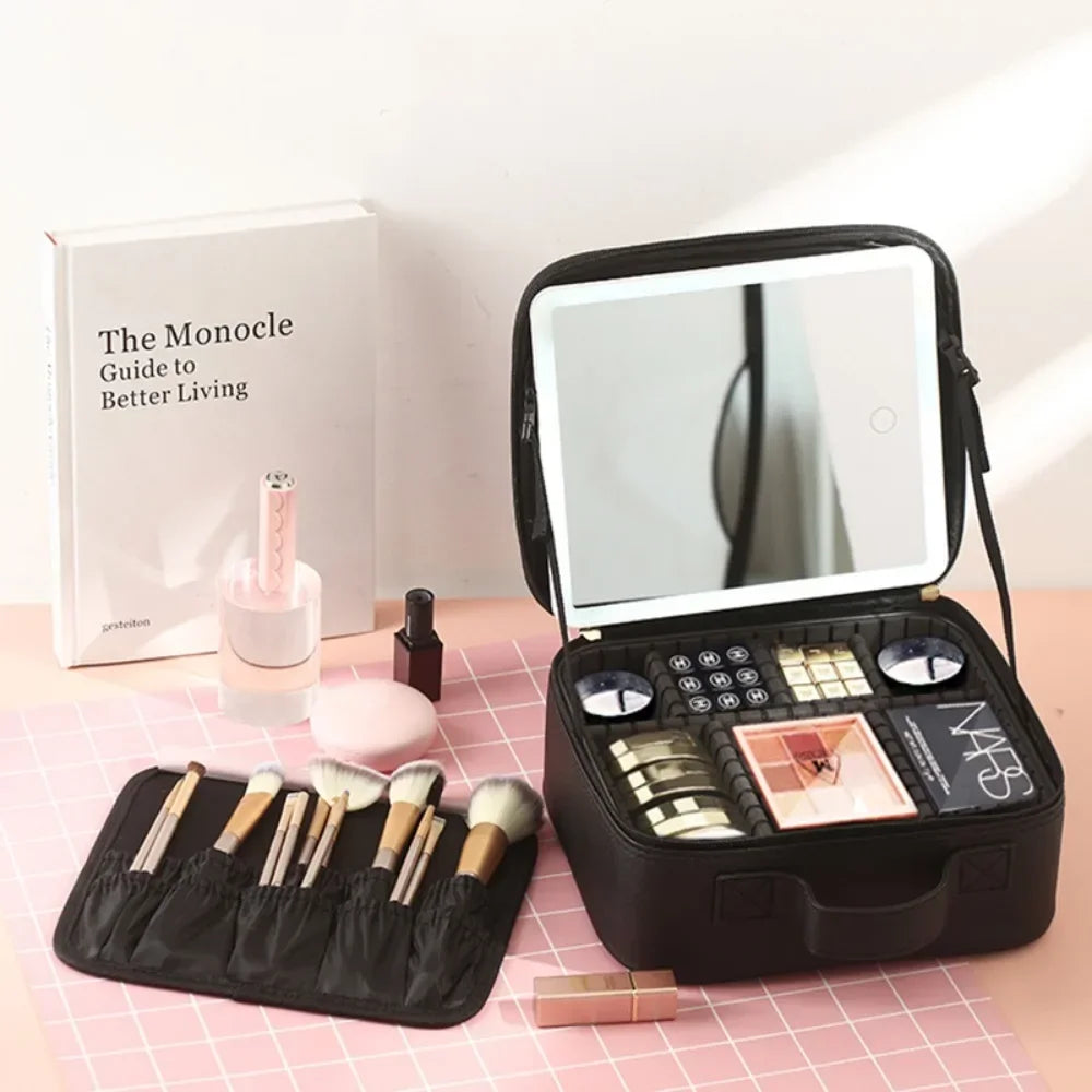 LuxeGlow Travel Makeup Organizer with Mirror ATHLEXES