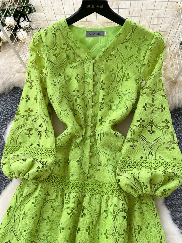 Chic French Lace Ruffle Dress for Women ATHLEXES