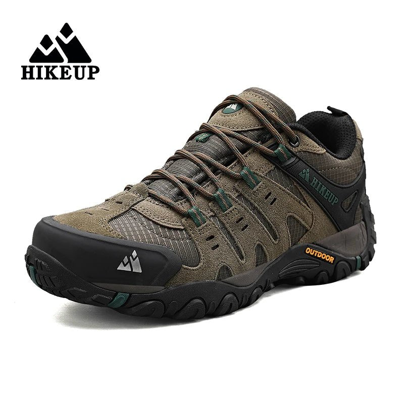 HIKEUP Men's Hiking Shoes Suede Leather Outdoor Shoes Wear-resistant Men Trekking Walking Hunting Tactical Sneakers ATHLEXES