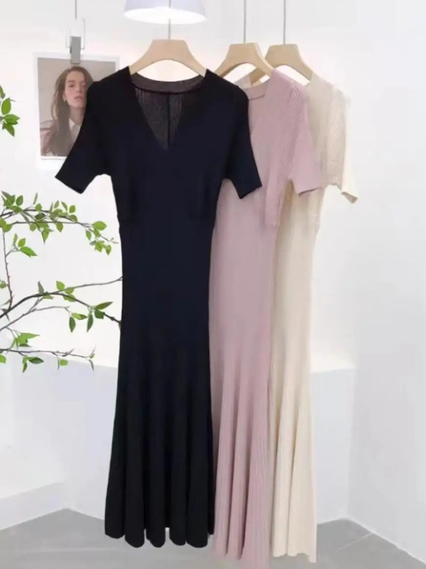 Korean Style Maternity V-Neck Knit Dress ATHLEXES