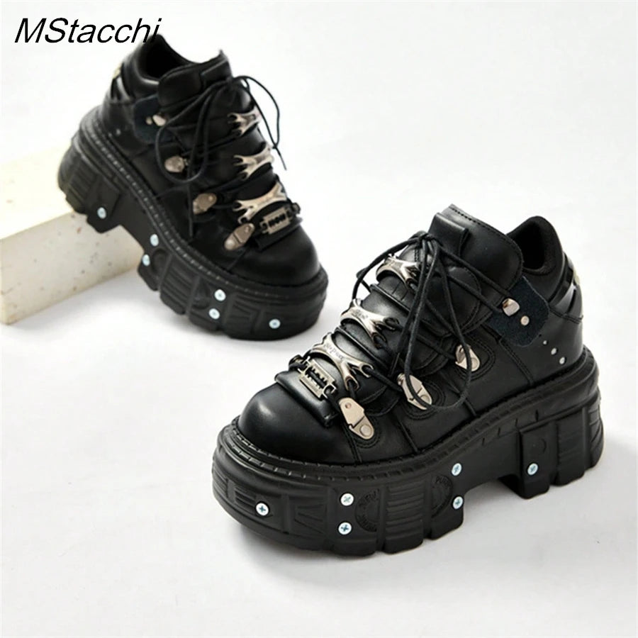Gothic Chic Black Lace-Up Platform Ankle Boots ATHLEXES