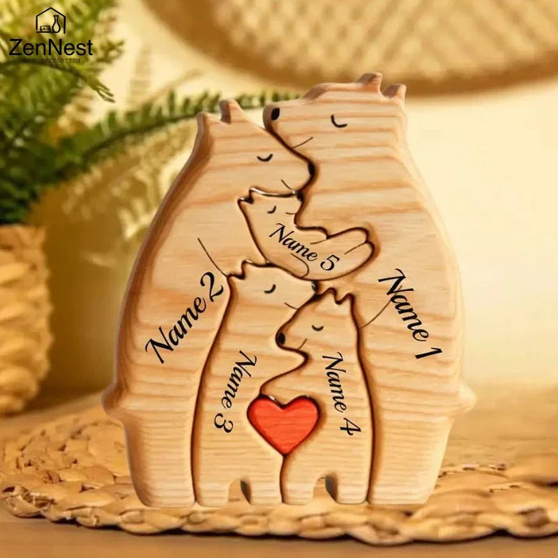 Personalized Wooden Bear Family Puzzle Decor Gift ATHLEXES