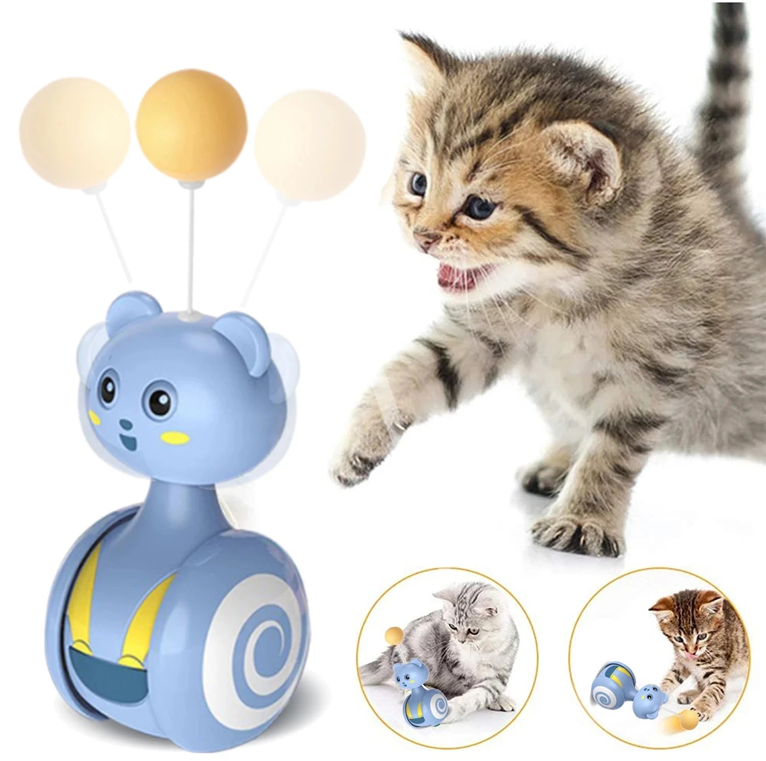 Cat Interactive Feather Toys Pet Bumbler Funny Toy Interactive Cats Toys Cat Rolling Teaser Feather Wand Toys Rotating Ball ATHLEXES