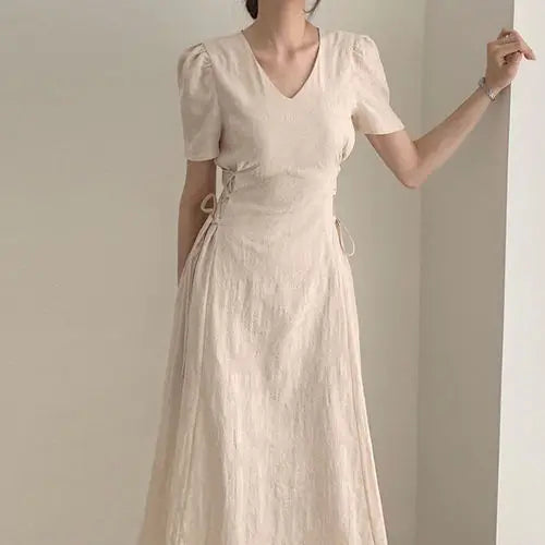 Chic Vintage Cotton Linen A-Line Dress ATHLEXES