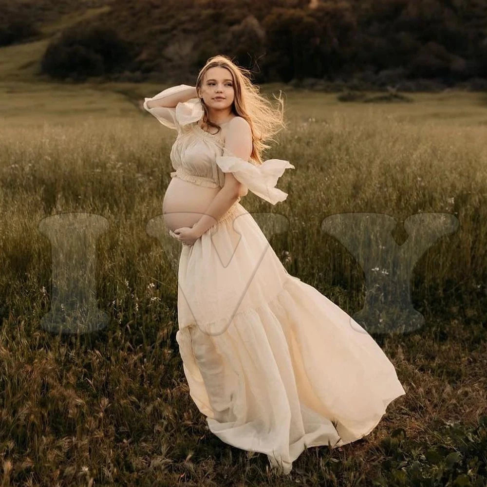 Elegant Maternity Off Shoulder Chiffon Dress ATHLEXES