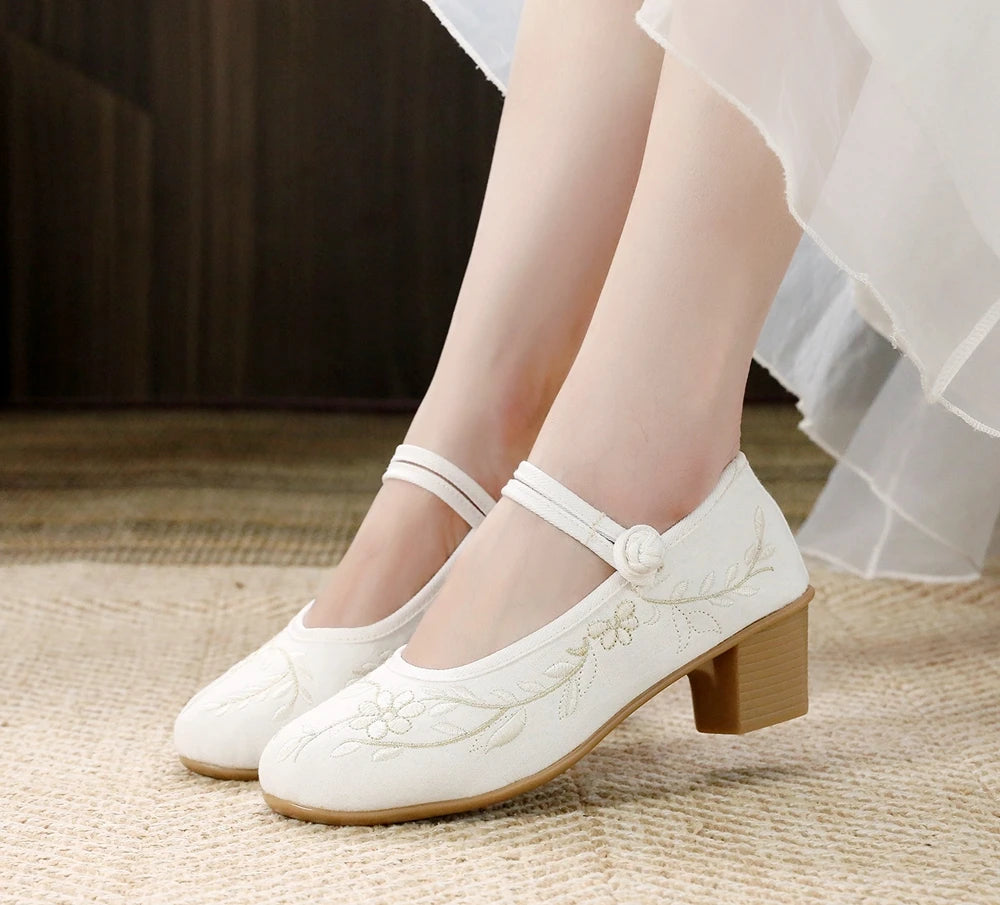 Veowalk Elegant Cotton Mary Jane Block Heels ATHLEXES