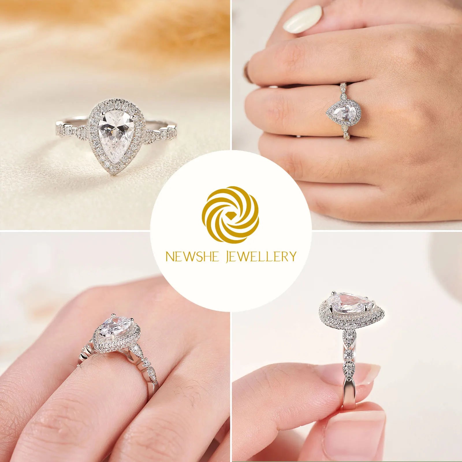 Newshe Sterling Silver Pear Cut Ring Enhancer Set ATHLEXES