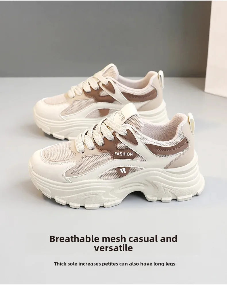 QRJ06 New 2024 Spring Summer Fashionable Korean Style Women's Shoes With Thick Sole Increased Height Breathable Mesh Shoes ATHLEXES