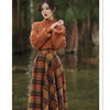French Lady Vintage Plaid Sweater & High Waist Skirt Set ATHLEXES