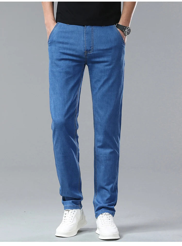 Light Blue Casual Denim Straight Fit Trousers ATHLEXES