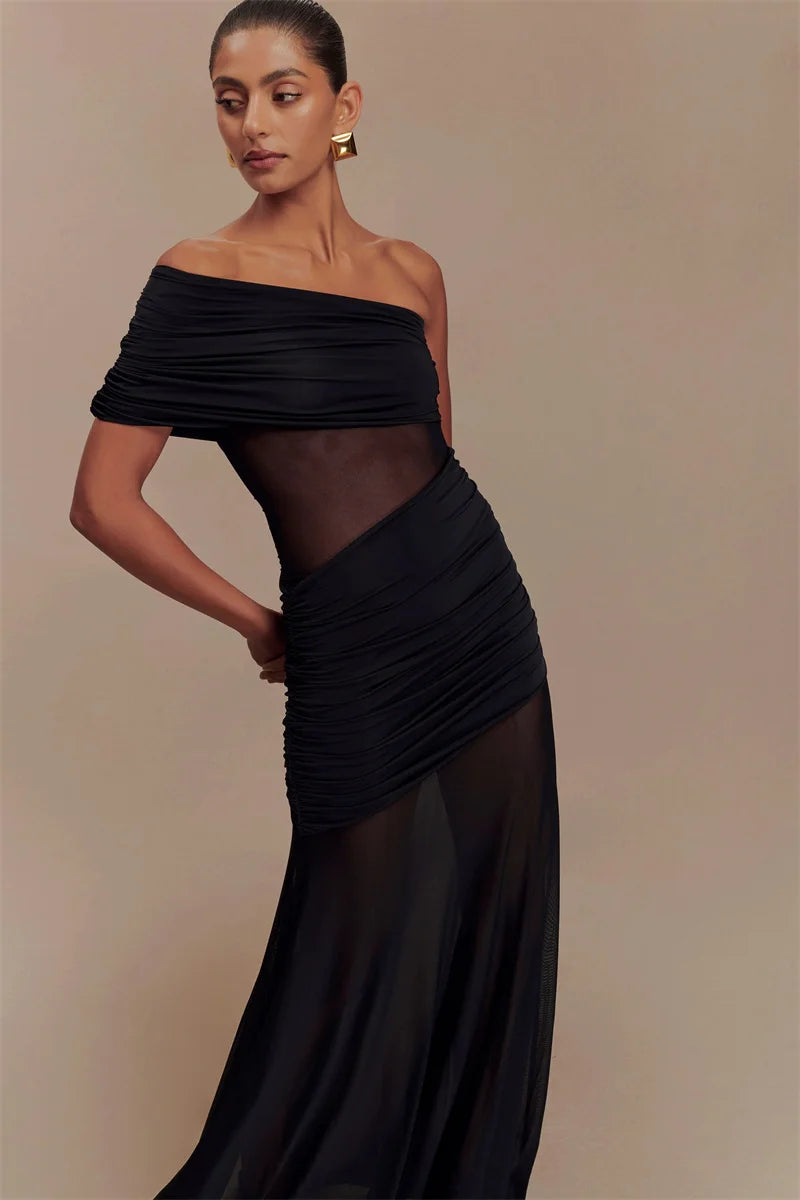 Chic Off-Shoulder Mesh Maxi Dress for Women ATHLEXES
