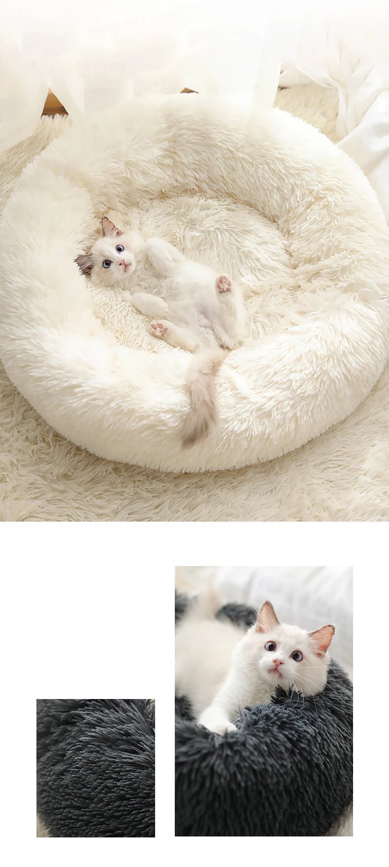 Kimpets Round Cat Bed Dog Pet Bed Kennel Non-Slip Winter Warm Dog Kennel Sleeping Long Plush Soft Puppy Cushion Mat Cat Supplies ATHLEXES