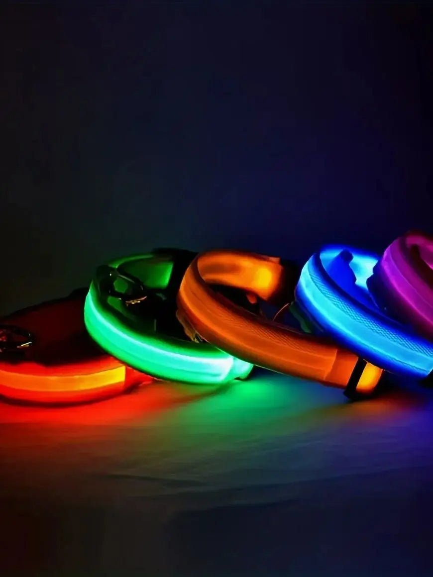 Nylon LED Night Safety Flashing Glow In The Dark Dog Leash Dogs Luminous Fluorescent Pet Dog Collar ATHLEXES