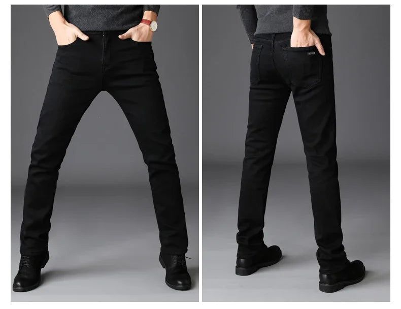 Classic Black Biker Stretch Denim Trousers ATHLEXES