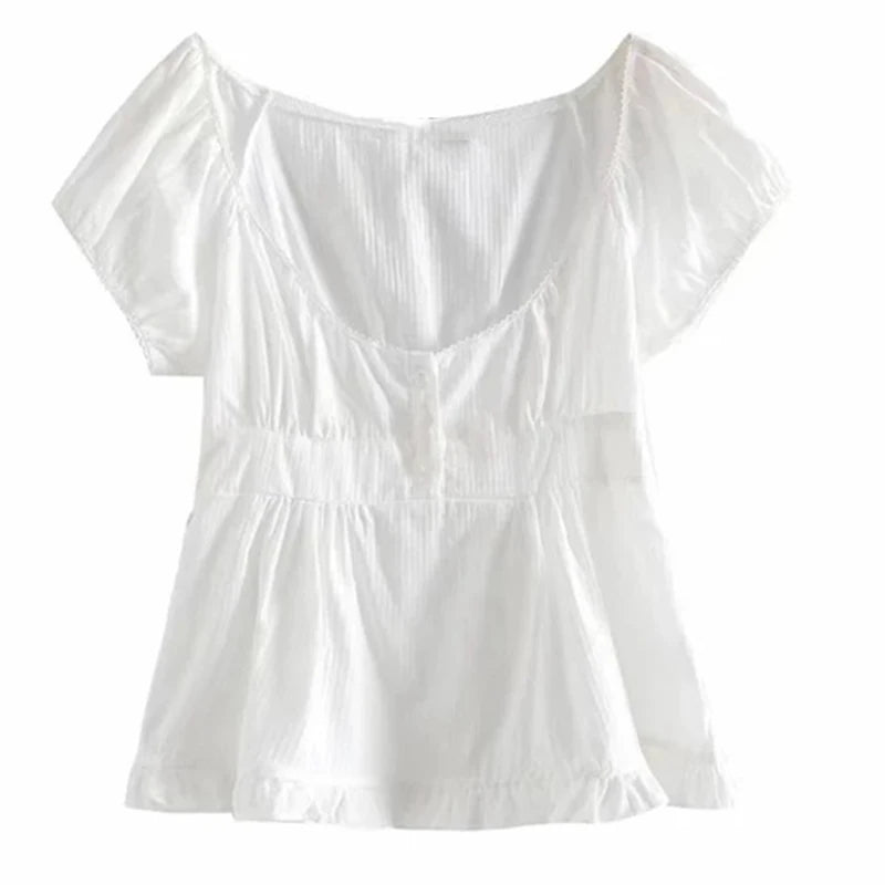 Maemukilabe Retro Kawaii Milkmaid Summer Crop Tee ATHLEXES