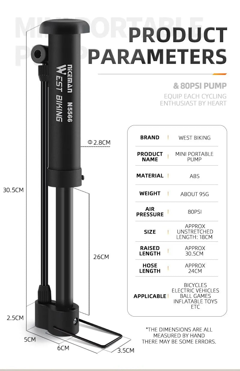 West Biking 80 PSI Manual Bicycle Pump Inflator ATHLEXES