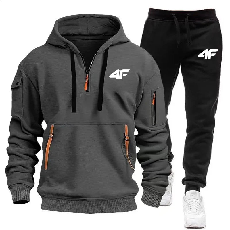 Men's Zipper Hooded Tracksuit with Multi-Pockets ATHLEXES