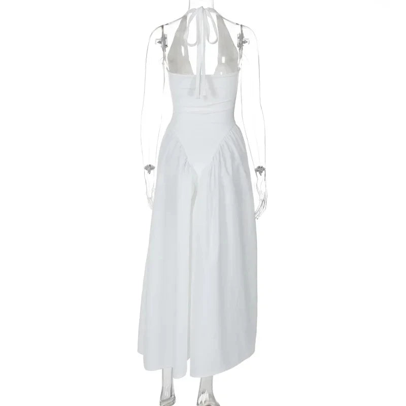 Chic White Backless Halter Dress for Summer Events ATHLEXES
