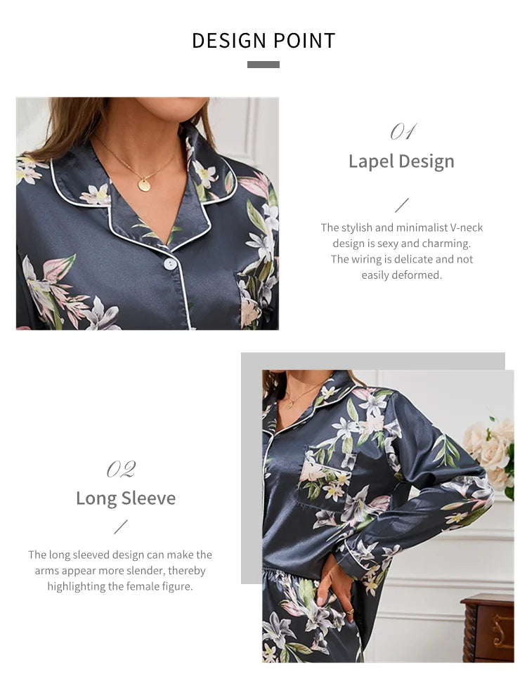 Autumn Pajama Women Silk Satin Set ATHLEXES