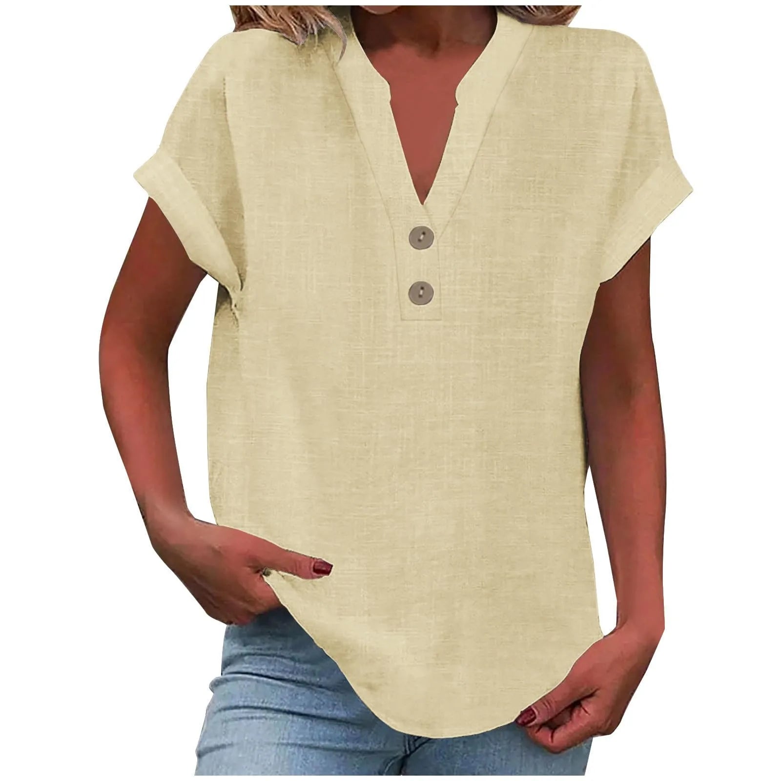 Breezy V Neck Cotton Linen Shirt for Women ATHLEXES