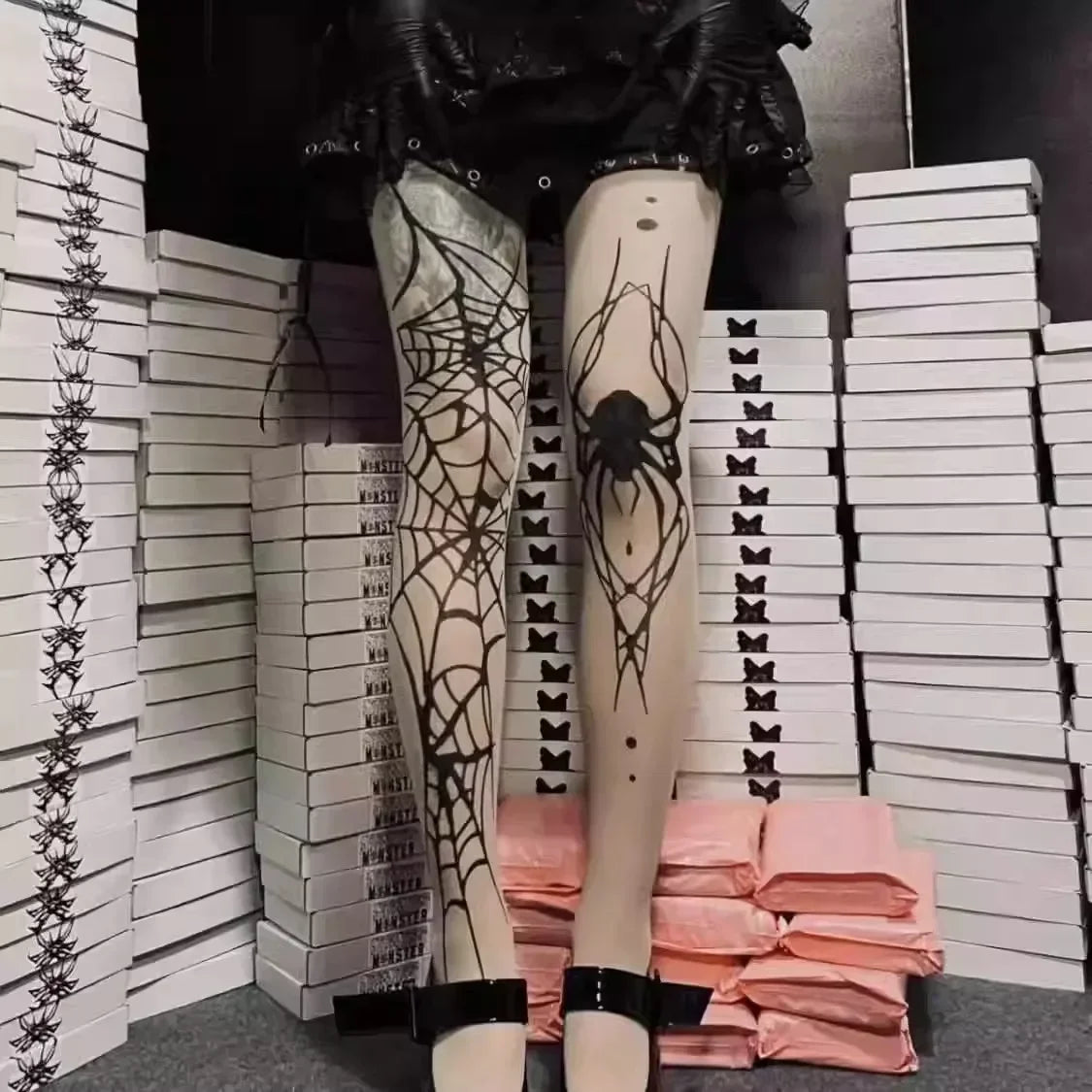 Gothic Spider Web Silk Tights for Alternative Fashion Women ATHLEXES