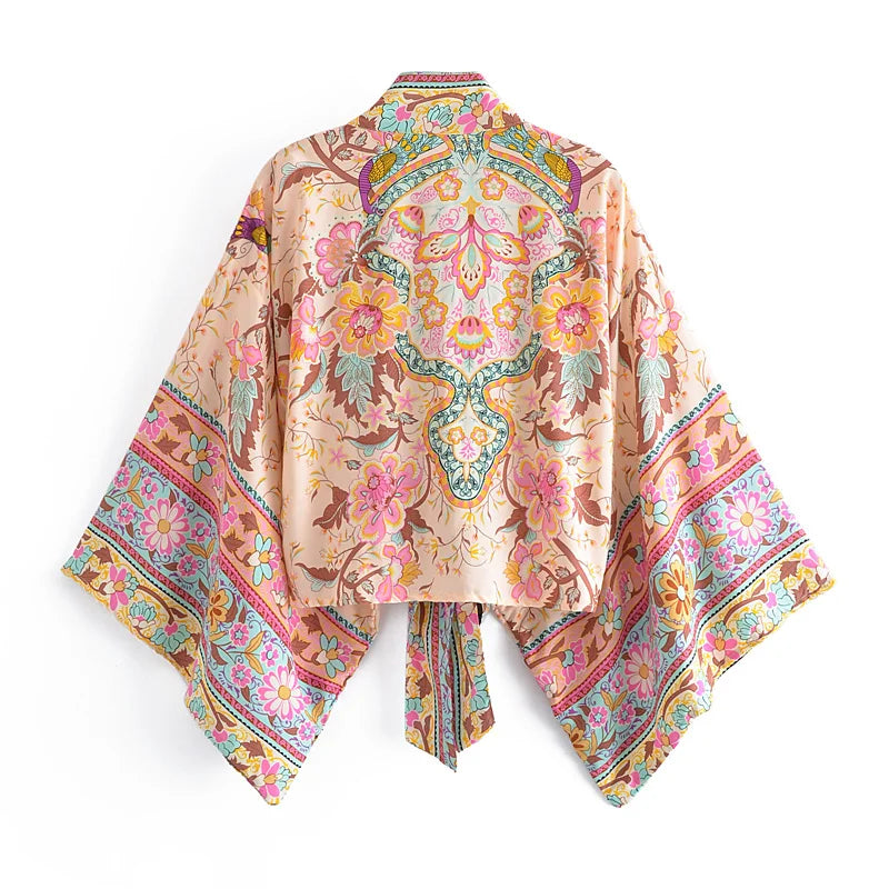 Happie Queens Boho Floral Kimono Bikini Cover-up ATHLEXES