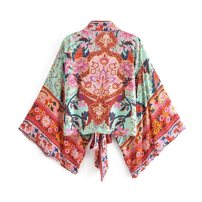 Happie Queens Boho Floral Kimono Bikini Cover-up ATHLEXES