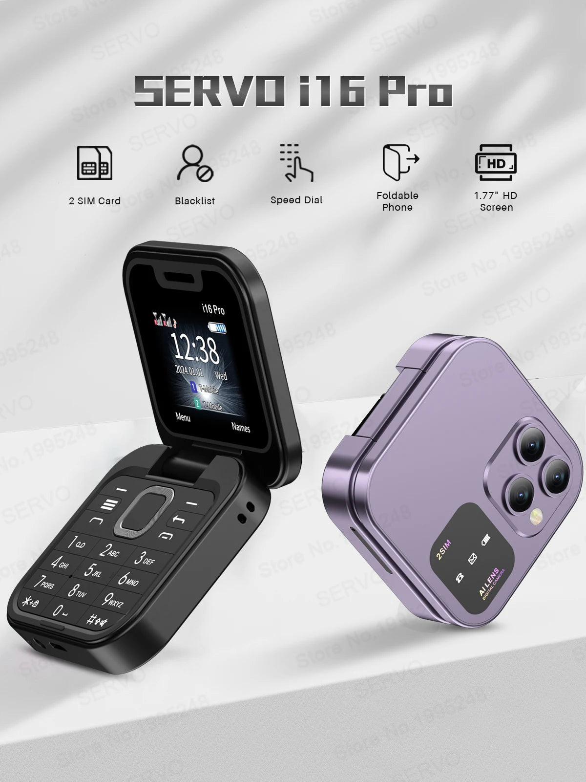 SERVO I16 Pro Mini Flip Phone with Dual SIM & FM Radio ATHLEXES