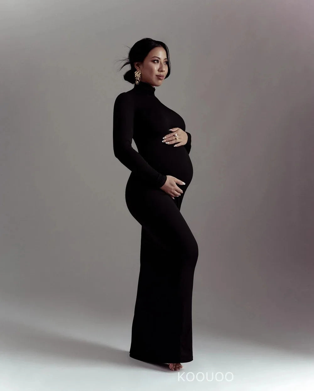 Elegant High-Neck Slim-Fit Maternity Dress ATHLEXES