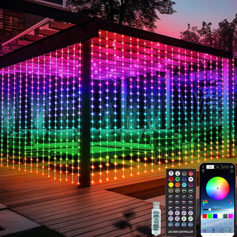 LuminousSync Smart LED Curtain String Lights 3m x 3m ATHLEXES