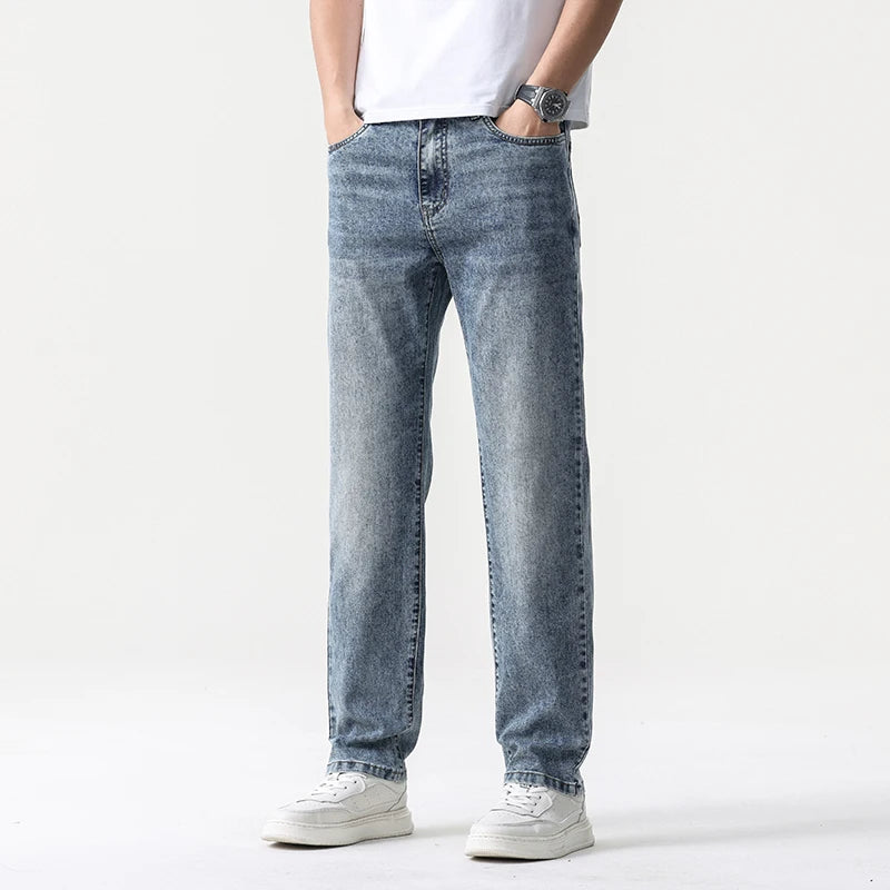 Retro Blue Wide Leg Denim Jeans for Men ATHLEXES