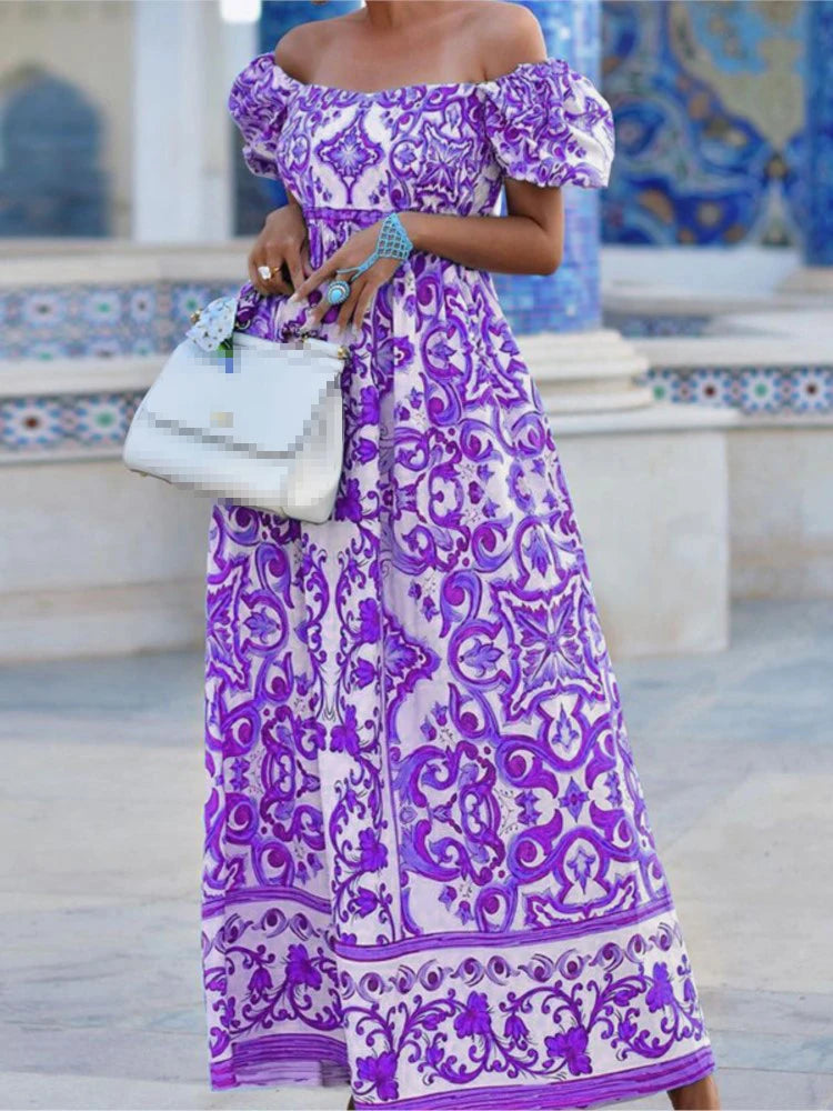 Boho Chic Puff Sleeve Maxi Dress for Women ATHLEXES