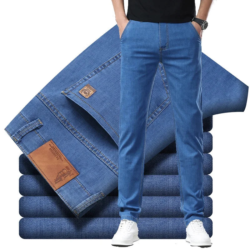 Light Blue Casual Denim Straight Fit Trousers ATHLEXES