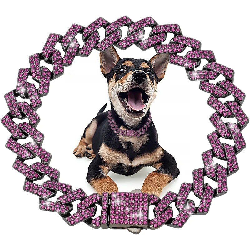 15MM Rhombus Diamond Cuban Collar for Stylish Pet Walks ATHLEXES