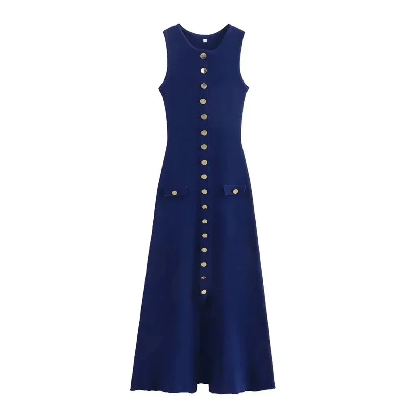 Elegant Knit Ribbed Maxi Dress with Pockets ATHLEXES