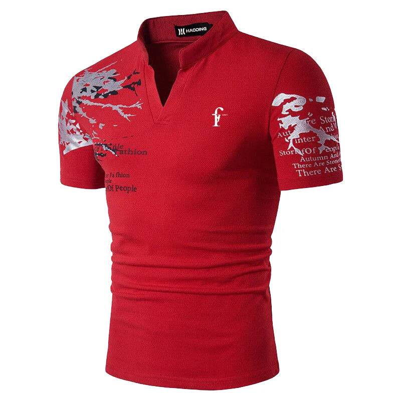 Stylish Slim Fit Print Collar Casual Tee for Men ATHLEXES