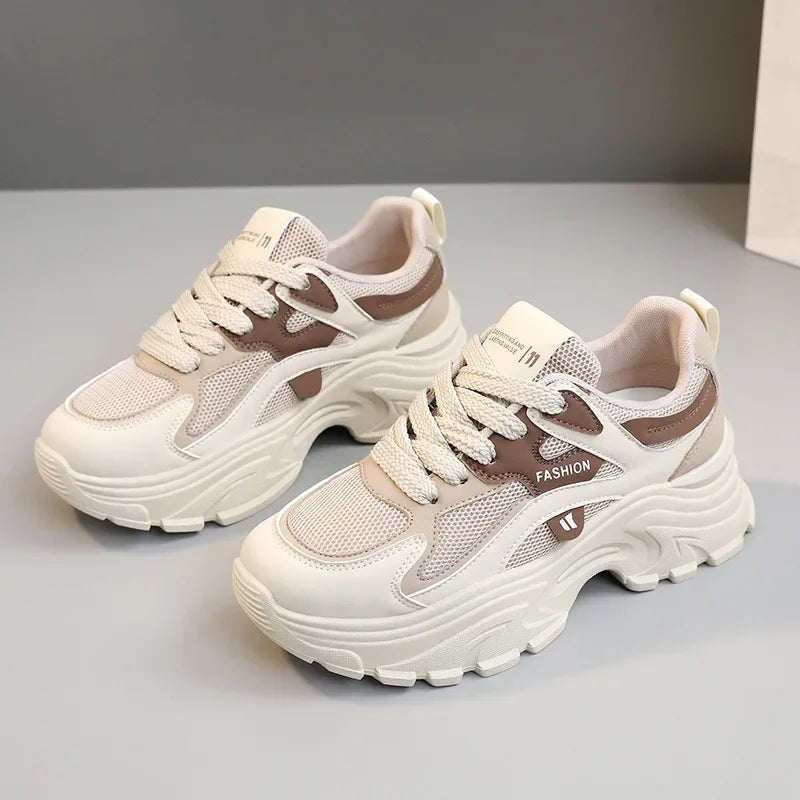 QRJ06 New 2024 Spring Summer Fashionable Korean Style Women's Shoes With Thick Sole Increased Height Breathable Mesh Shoes ATHLEXES