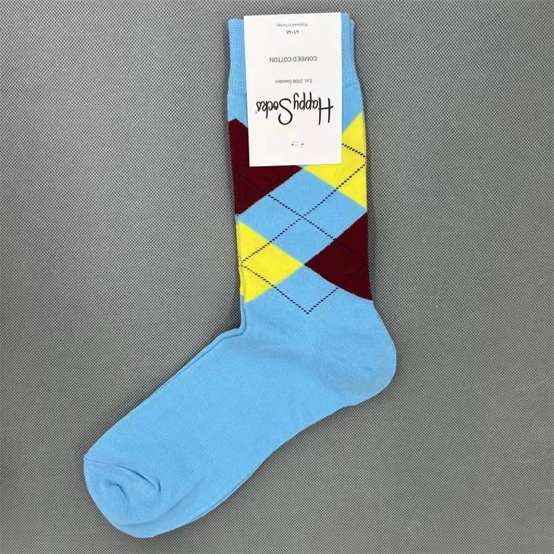 Happy Socks Men's Diamond Check Crew Socks for All Seasons ATHLEXES