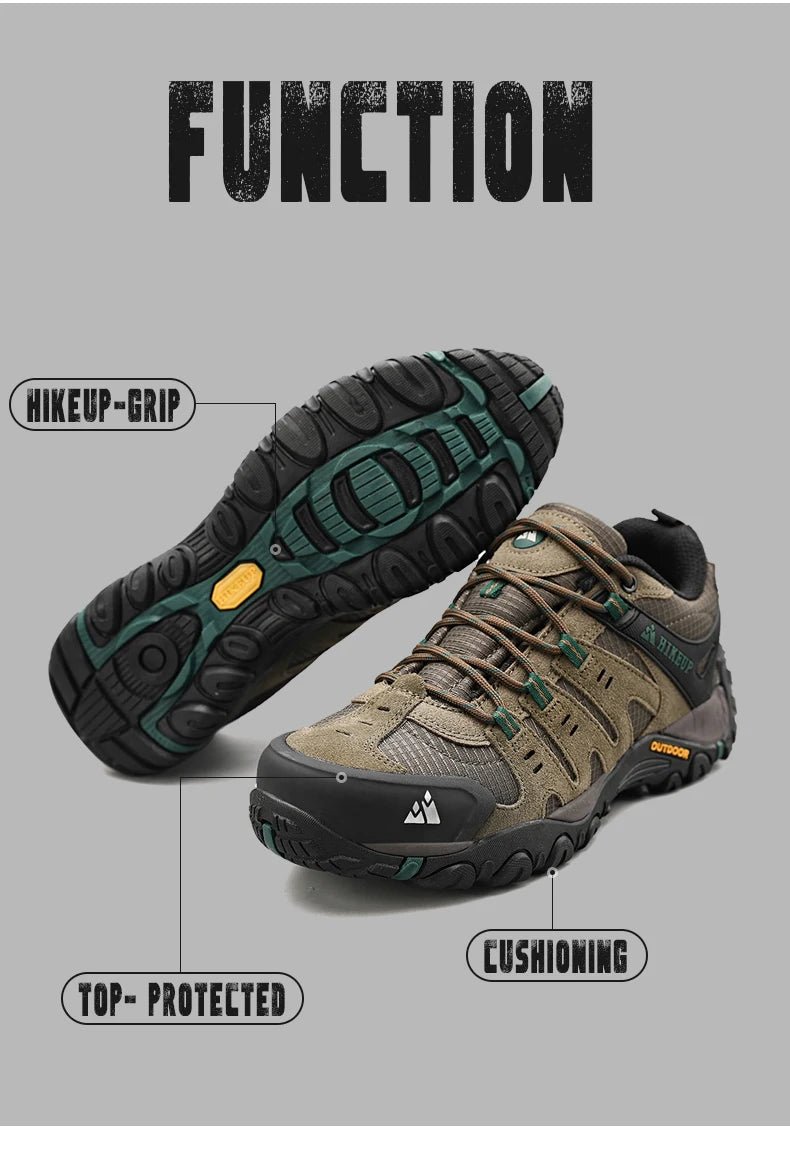 HIKEUP Men's Hiking Shoes Suede Leather Outdoor Shoes Wear-resistant Men Trekking Walking Hunting Tactical Sneakers ATHLEXES