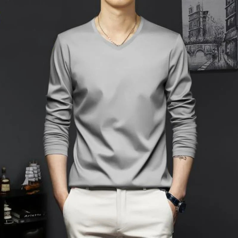 Autumn New Promotion Ice Silk Men's V-Neck Casual Top 2023 ATHLEXES