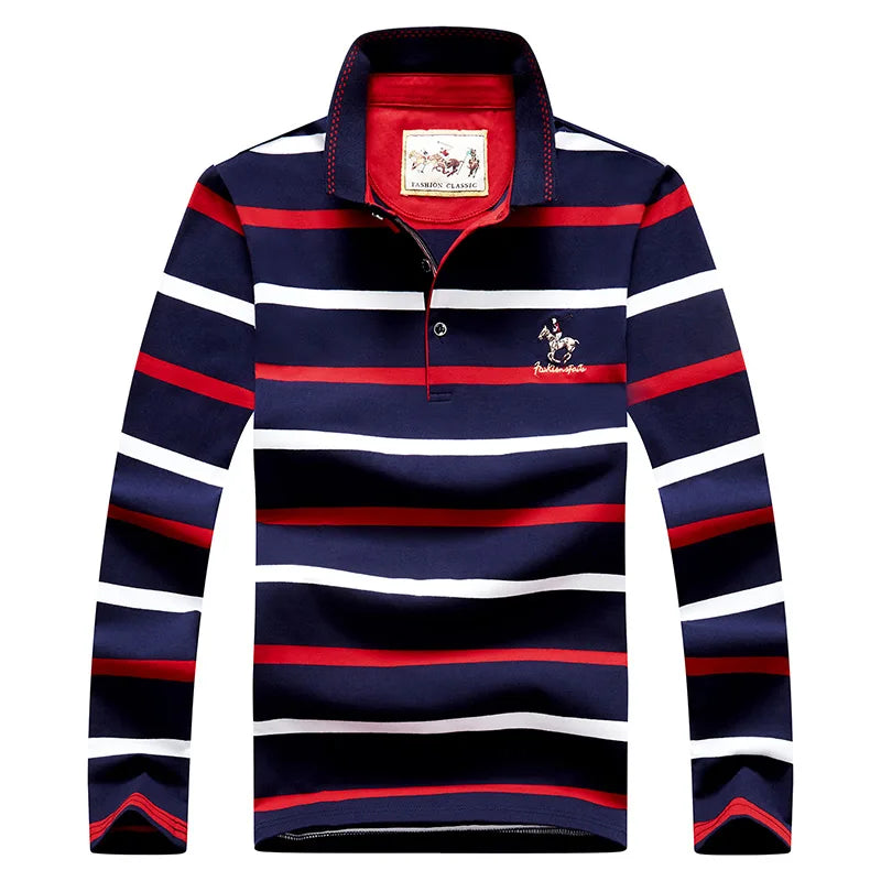 Elegant Stripe Embroidered Polo Shirt for Men ATHLEXES