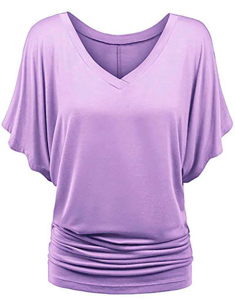 Chic Summer V-Neck Batwing Tee for Women S-5XL ATHLEXES