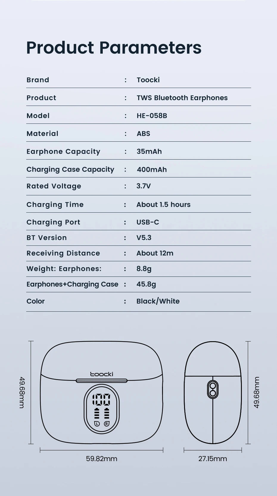 Toocki TWS Bluetooth 5.3 Waterproof Earbuds ATHLEXES