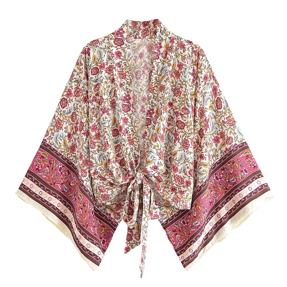 Happie Queens Boho Floral Kimono Bikini Cover-up ATHLEXES
