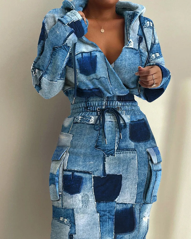 Plaid Hoodie Dress with Drawstring Detail ATHLEXES