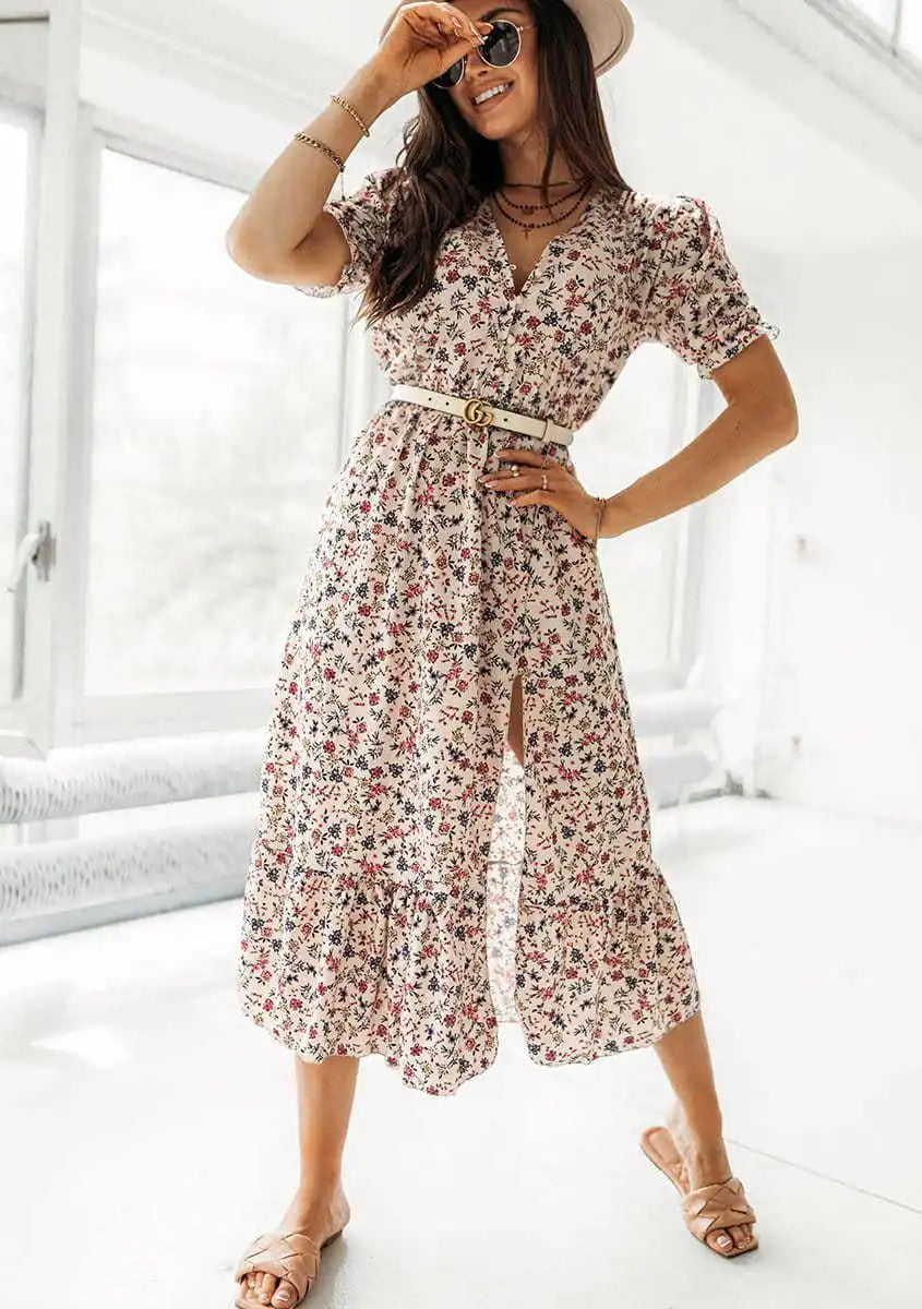 Elegant Floral V Neck Maxi Dress for Women ATHLEXES
