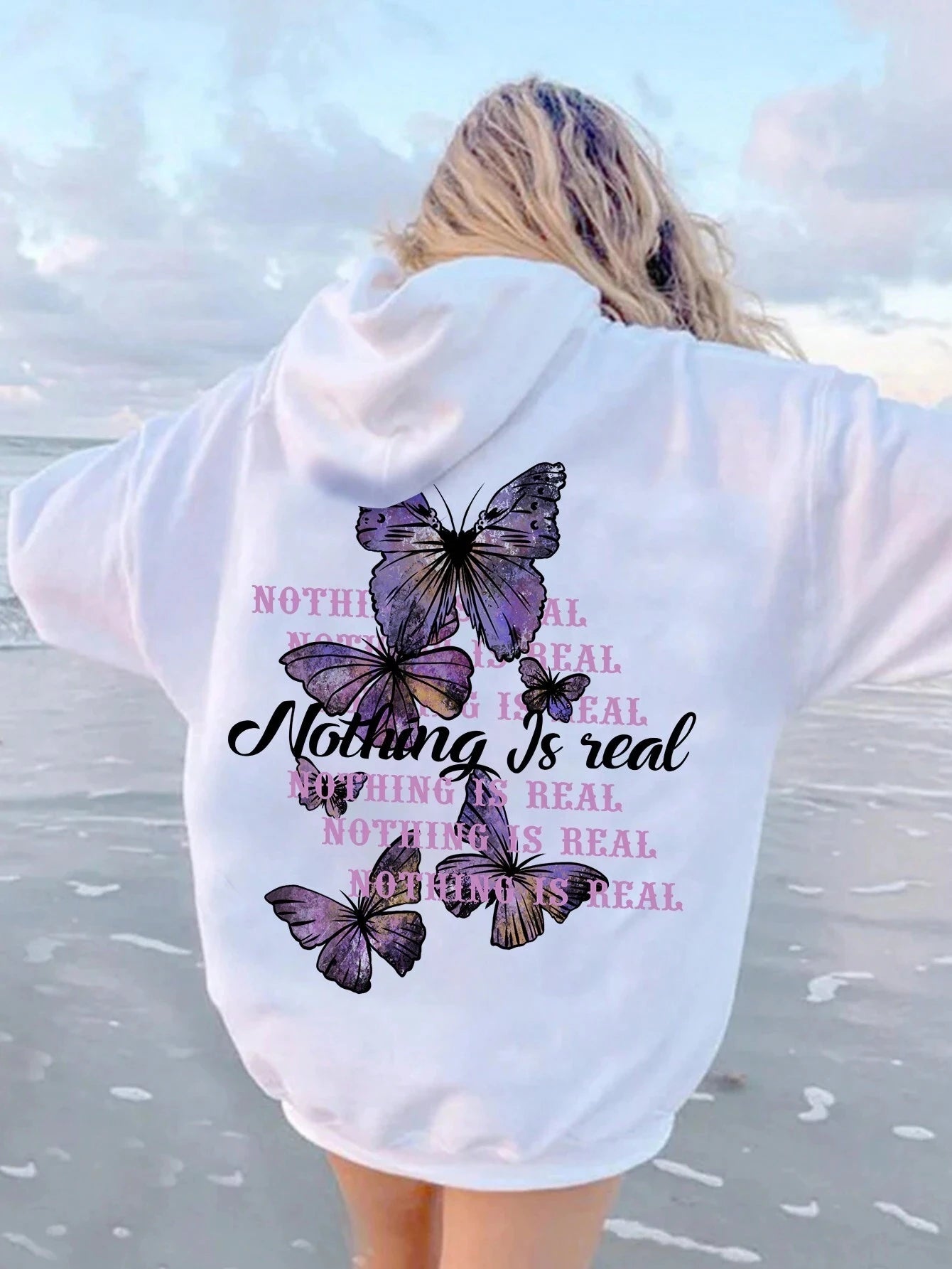 Chic Butterfly Print Fleece Hoodie for Women ATHLEXES